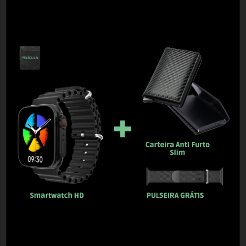 Smartwatch HD + Pulseira E Película + Carteira AntI Furto Slim